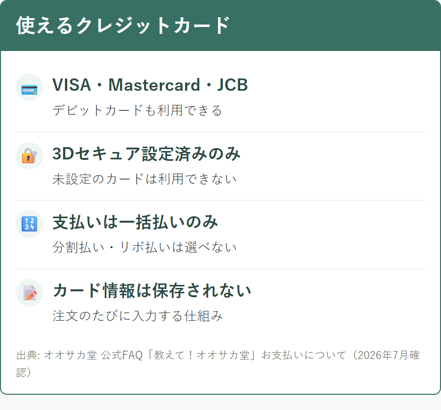 オオサカ堂で使えるクレジットカードのブランドと支払い条件