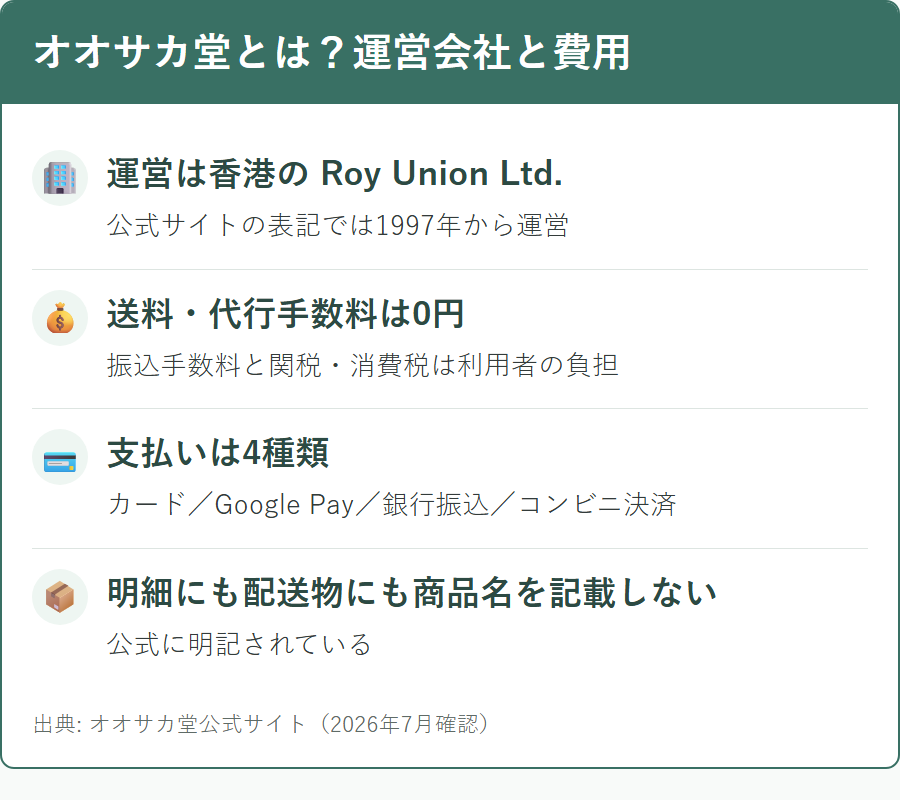 オオサカ堂とはどんなサービスか（運営会社・送料・支払い方法の要点）