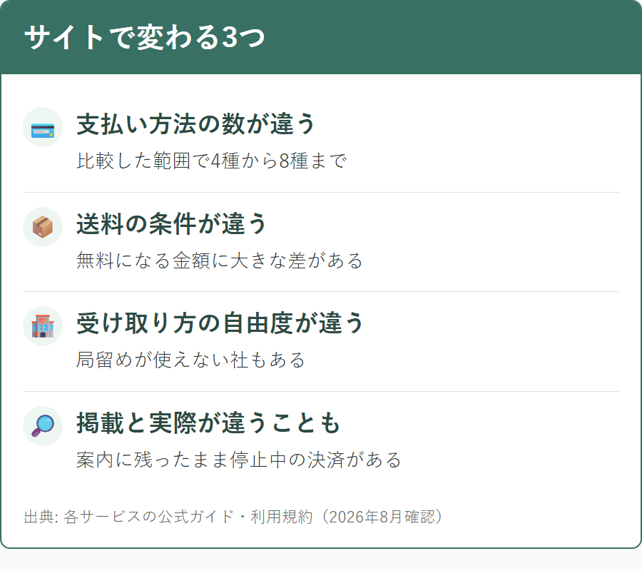 個人輸入代行サイトで違うのは支払い方法と送料と受け取り方